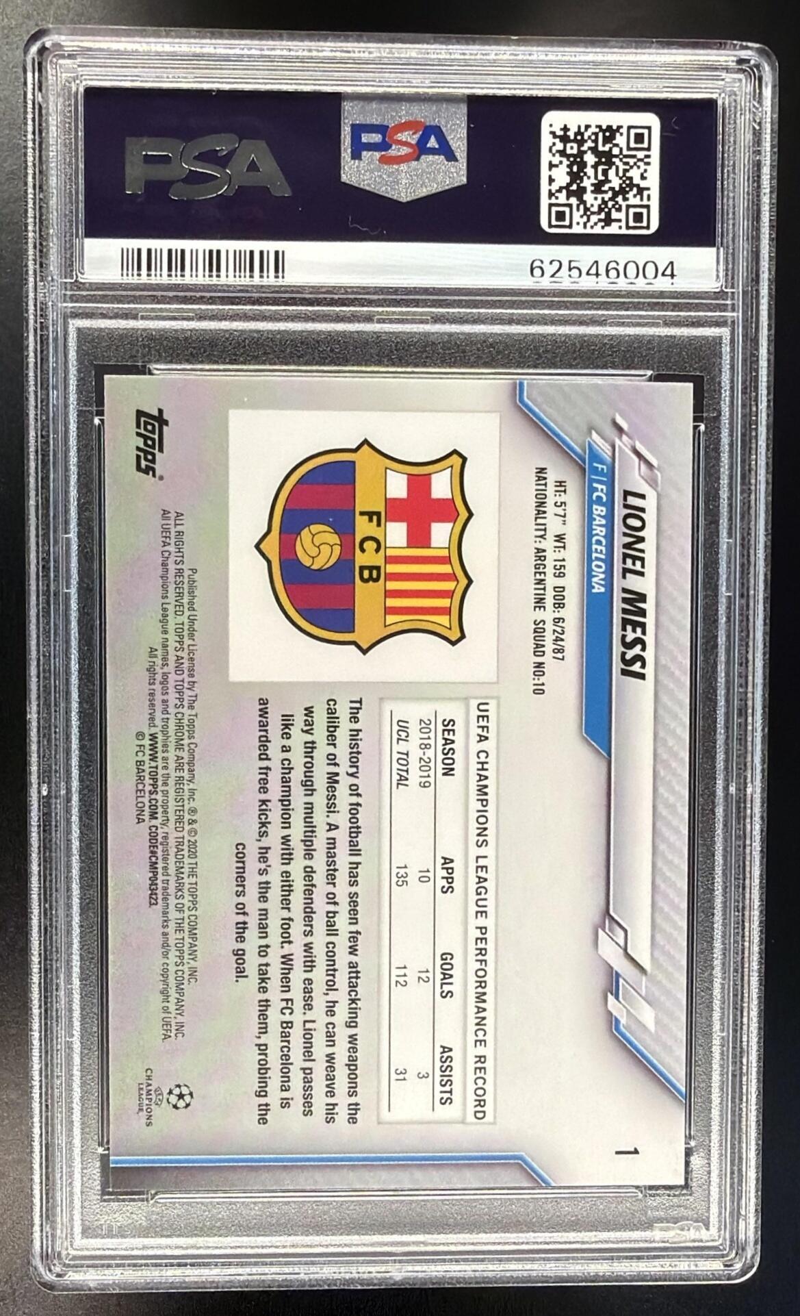 2019 Topps Chrome UEFA Champions League Lionel Messi #1 Sapphire PSA 10