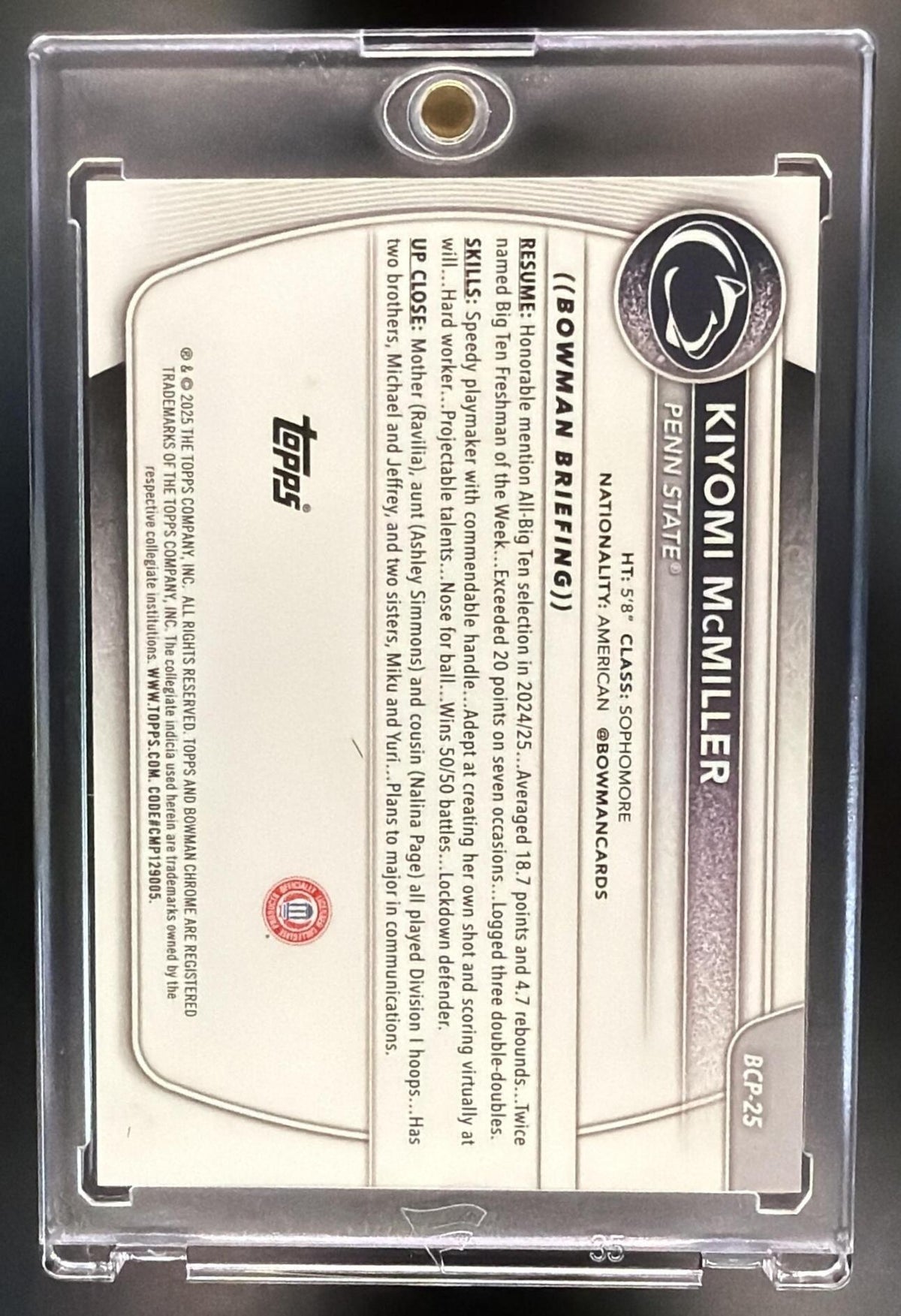 2025 Bowman Kiyomi McMiller #BCP-25 Chrome Red Geometric Refractor /5 1st Prospect