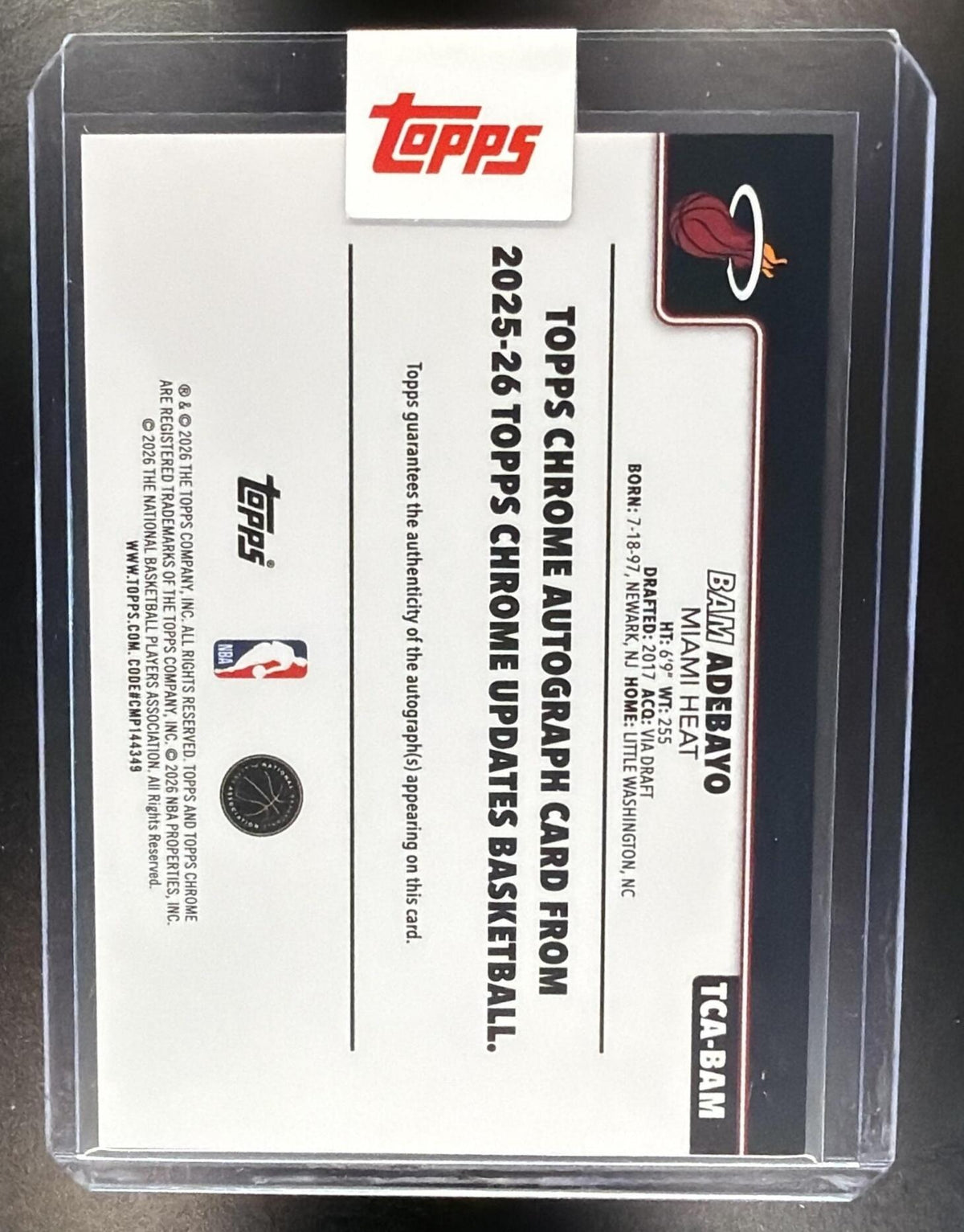2025-26 Topps Chrome Update Bam Adebayo #TCA-BAM Auto Orange Refractor 6/25