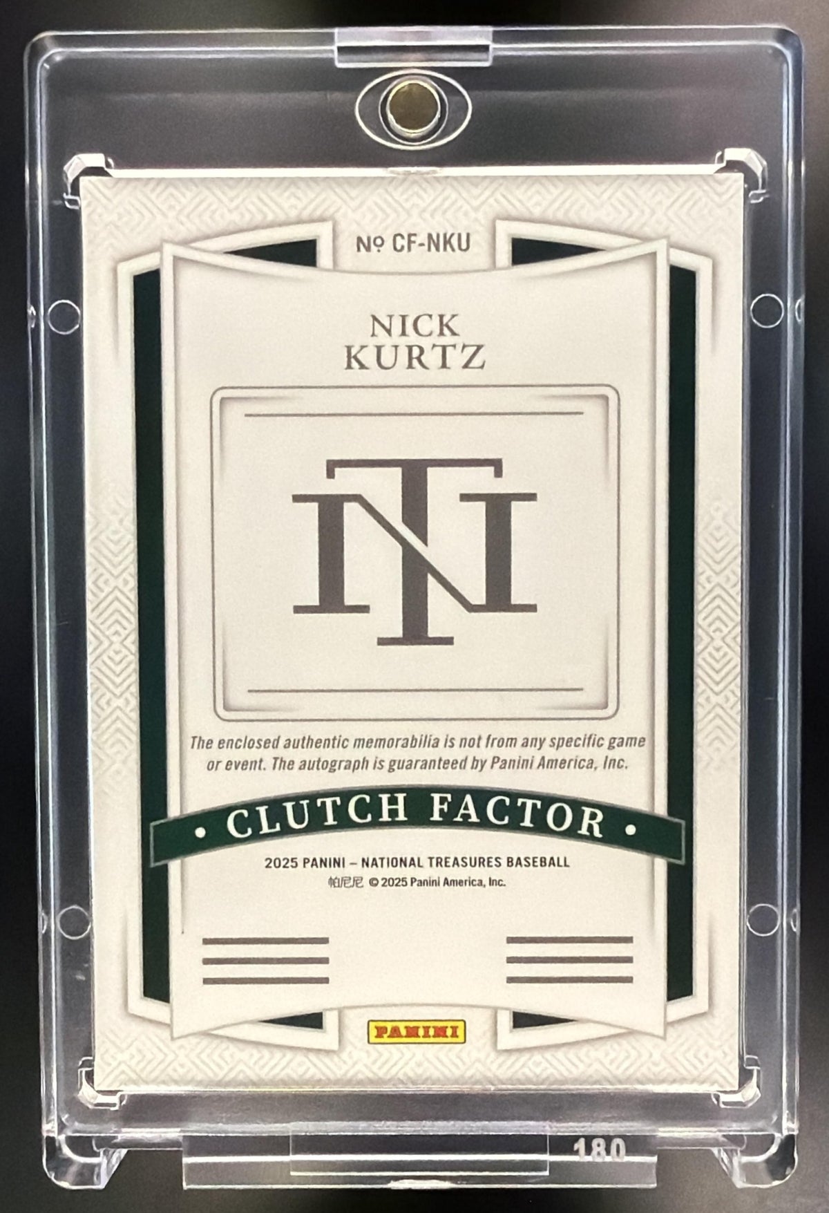2025 Panini National Treasures Nick Kurtz #CF-NKU Clutch Factor Signatures Patch Auto /49