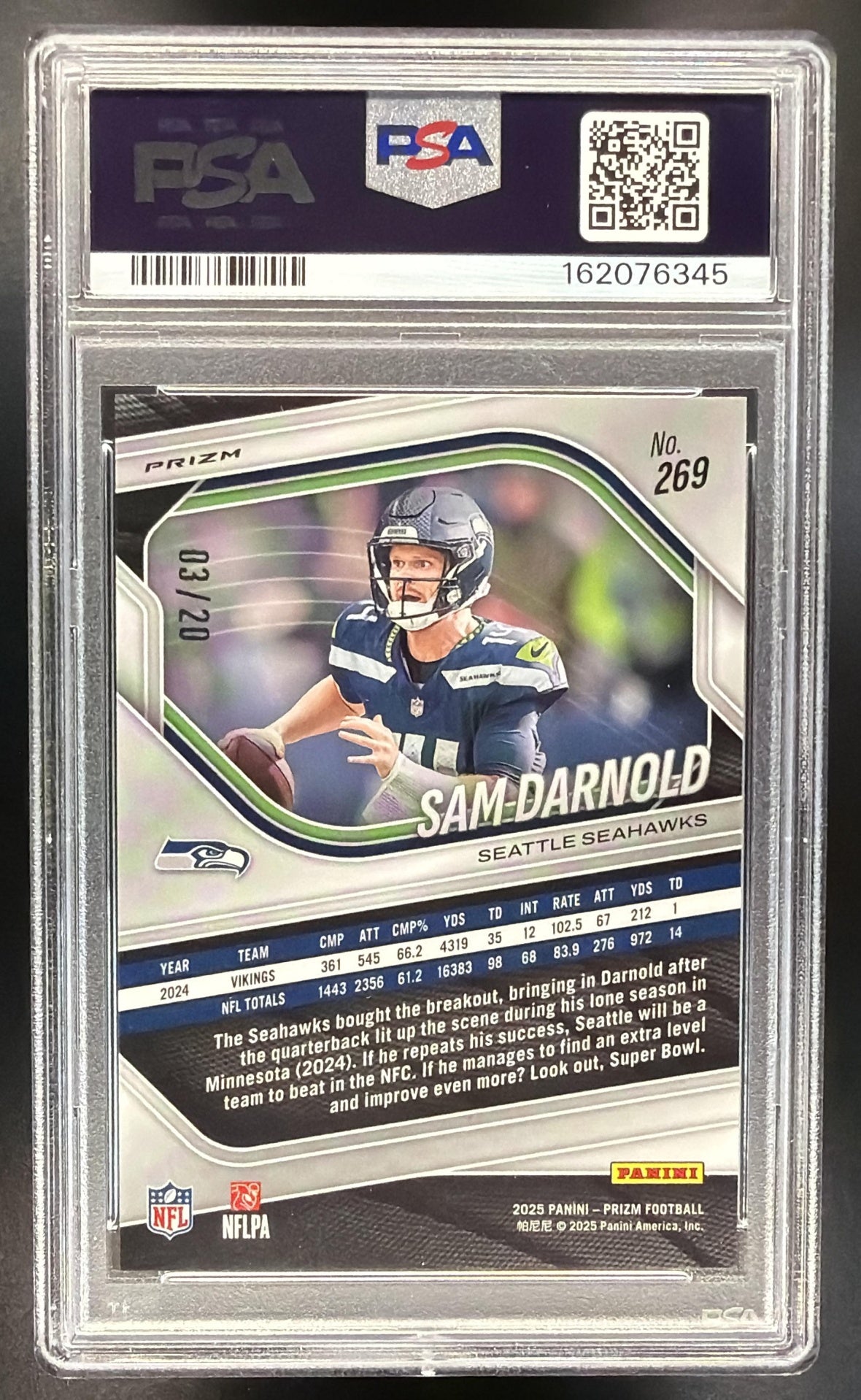 2025 Panini Prizm Sam Darnold #269 Choice Red 3/20 PSA 10