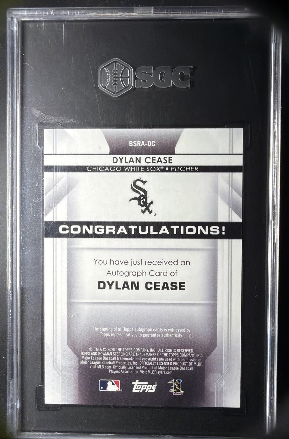 2020 Bowman Sterling Dylan Cease #BSRA-DC Rookie Auto Gold 17/50 RC SGC 10