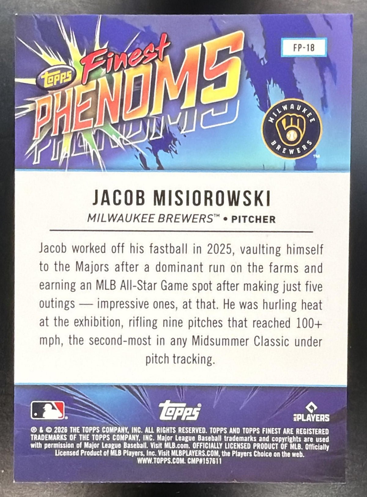 2026 Topps Finest Jacob Misiorowski #FP-18 Phenoms Geometric Refractor RC