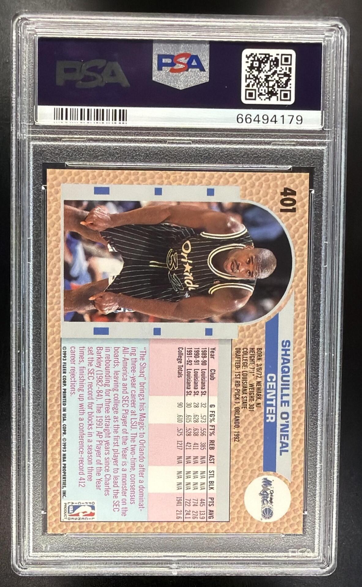 1992-93 Fleer Shaquille O'Neal #401 RC PSA 9