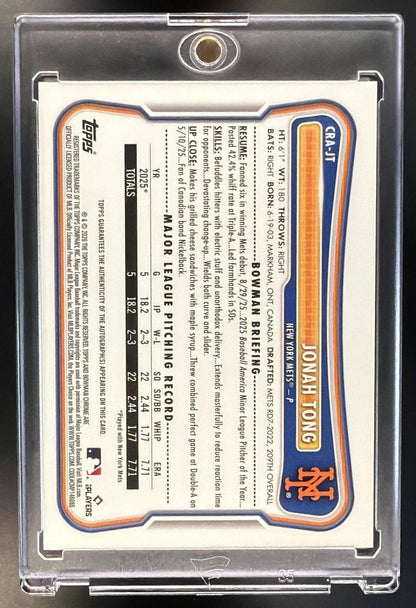 2026 Bowman Chrome Jonah Tong #CRA-JT Auto Orange /25