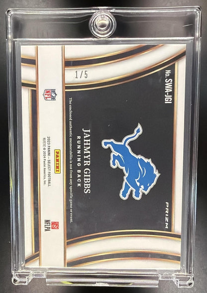 2023 Panini Select Jahmyr Gibbs #SWA-JGI Jumbo Rookie Patch Green Prizm /5 RC