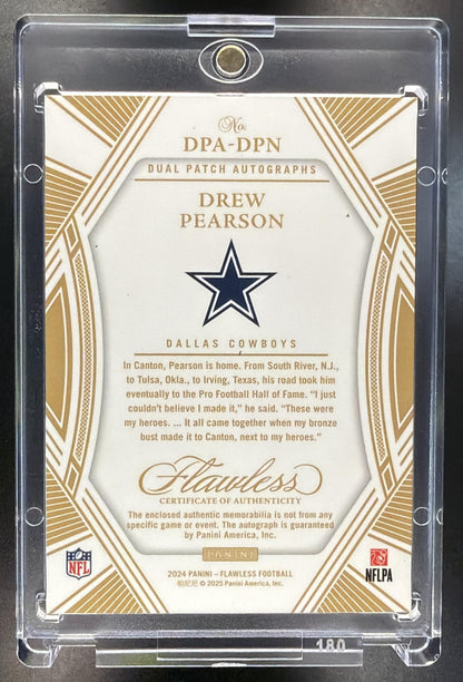 2024 Panini Flawless Drew Pearson #DPA-DPN Dual Patch Auto Emerald 4/5 MEM