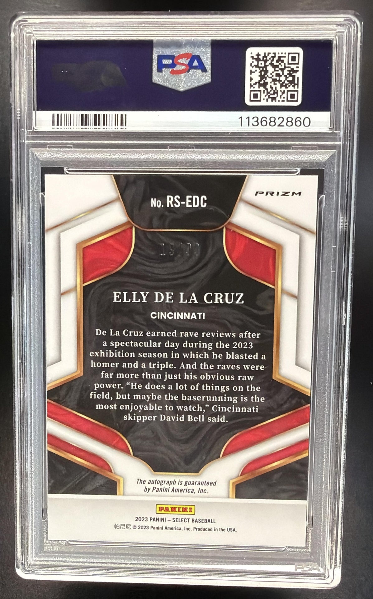 2023 Panini Select Elly De La Cruz #RS-EDC Rookie Silver /99 Auto PSA 10