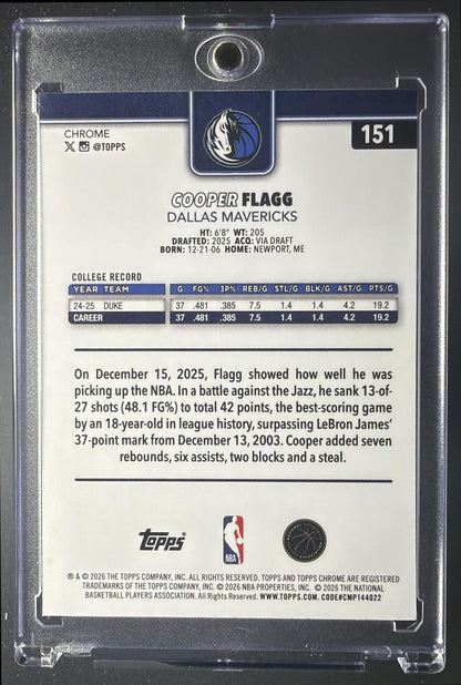 2025-26 Topps Chrome Update Cooper Flagg #151 X-Fractor RC Rookie Card