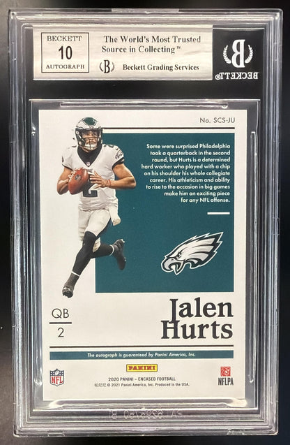2020 Panini Encased Jalen Hurts #SCS-JU Auto 5/5 Go Birds Scripted BGS 9