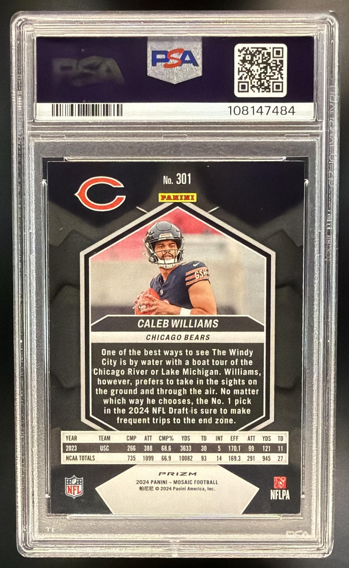 2024 Panini Mosaic Caleb Williams #301 Green Prizm RC PSA 10