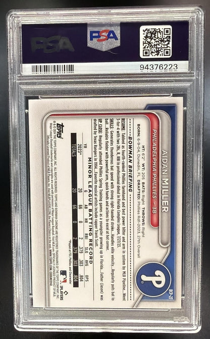 2024 Bowman Sapphire Aidan Miller #BCP-27 Chrome 1st Prospect PSA 10