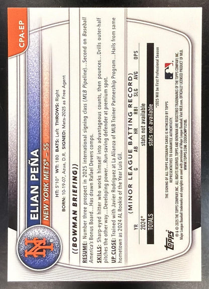 2025 Bowman Chrome Elian Pena #CPA-EP Auto 1st Prospect