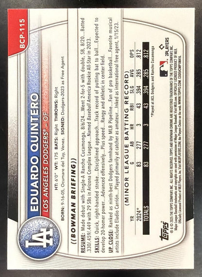 2025 Bowman Eduardo Quintero #BCP-115 Chrome Blue Geometric Refractor 103/150 1st Prospect