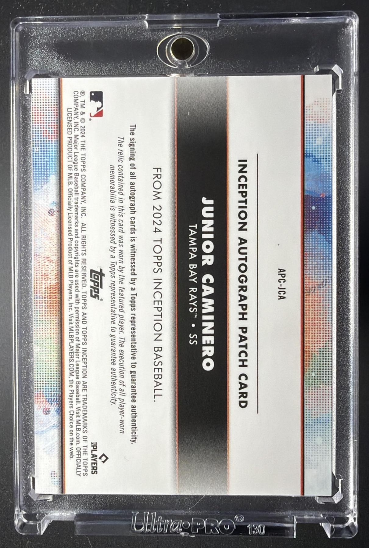 2024 Topps Inception Junior Caminero #APC-JCA Auto Patch Green 59/99 RC