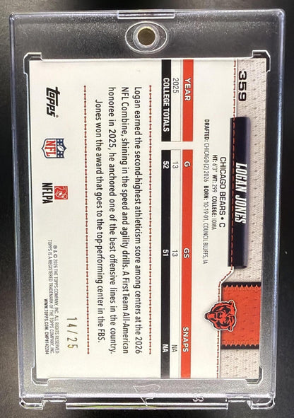 2026 Topps Logan Jones #359 Orange Diamante Foil 14/25 RC