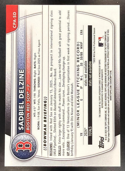 2025 Bowman Baseball Sadbiel Delzine #CPA-SD 1st Mojo Auto 011/150