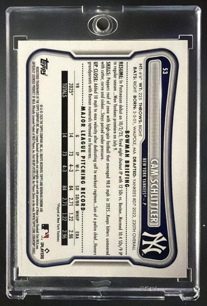 2026 Bowman Mega Box Cam Schlittler #53 Chrome Mojo /399 RC