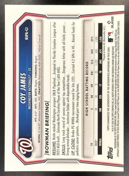 2026 Bowman Sapphire Coy James #BSPA-CJ Chrome Auto 125/199 1st Prospect