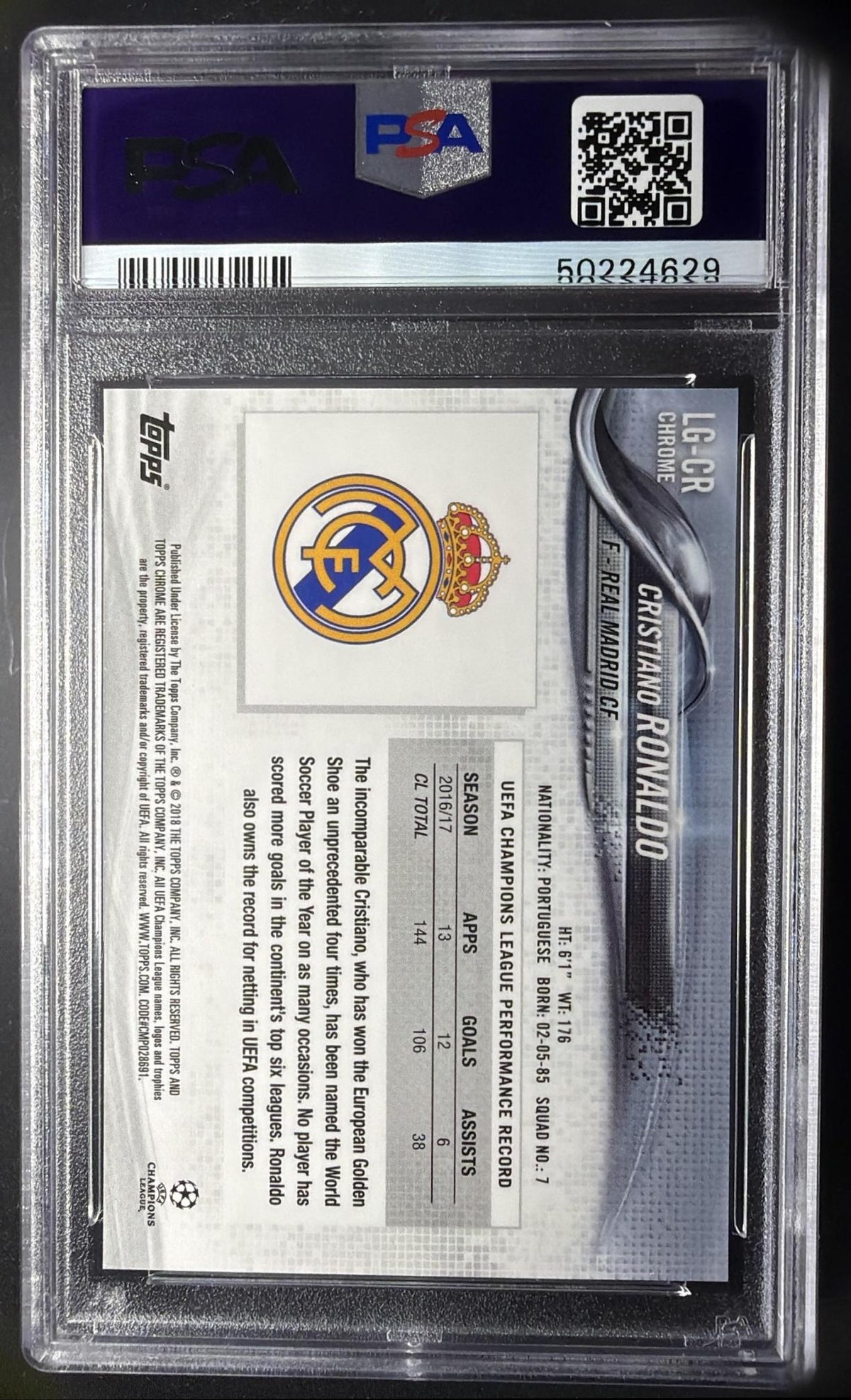 2018 Topps Museum Collection UEFA Champions League Cristiano Ronaldo #75 Promo Sample PSA 9