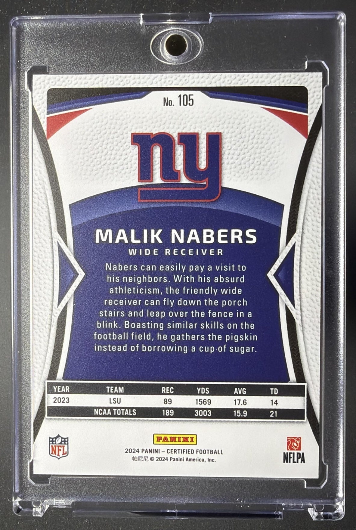 2024 Panini Certified Malik Nabers #105 Rookies Purple Mirror /10 RC