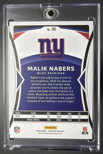 2024 Panini Certified Malik Nabers #105 Rookies Purple Mirror /10 RC