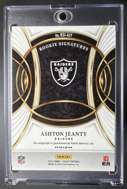 2025 Panini Select Ashton Jeanty #RSI-AJY Rookie Signatures Silver Prizm RC Auto