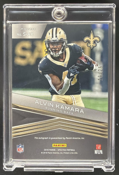 2018 Panini Spectra Alvin Kamara #S-AK Signatures Neon Green 16/25 Auto