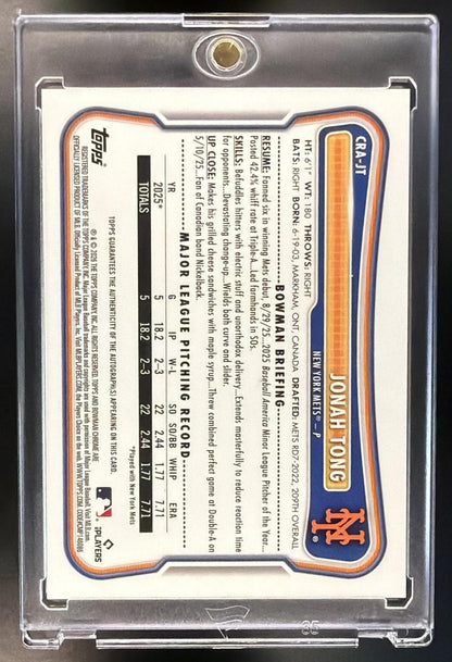 2026 Bowman Chrome Jonah Tong #CRA-JT Auto Gold /50
