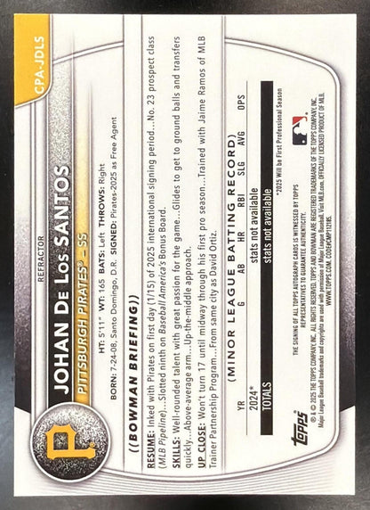 2025 Bowman Chrome Johan De Los Santos #CPA-JDLS Auto Refractor 196/499 1st Prospect