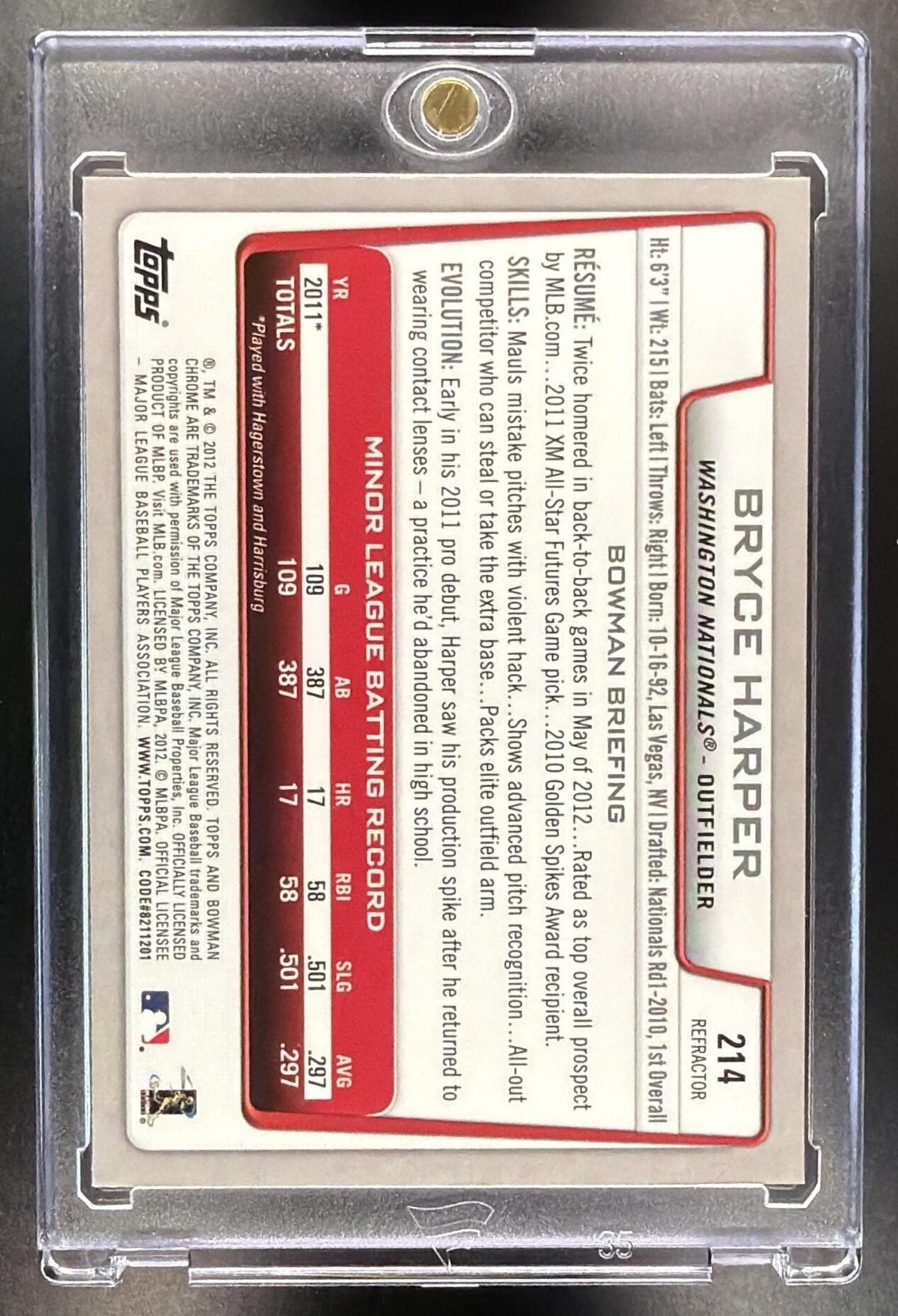 2012 Bowman Chrome Bryce Harper #214 Green Refractor RC