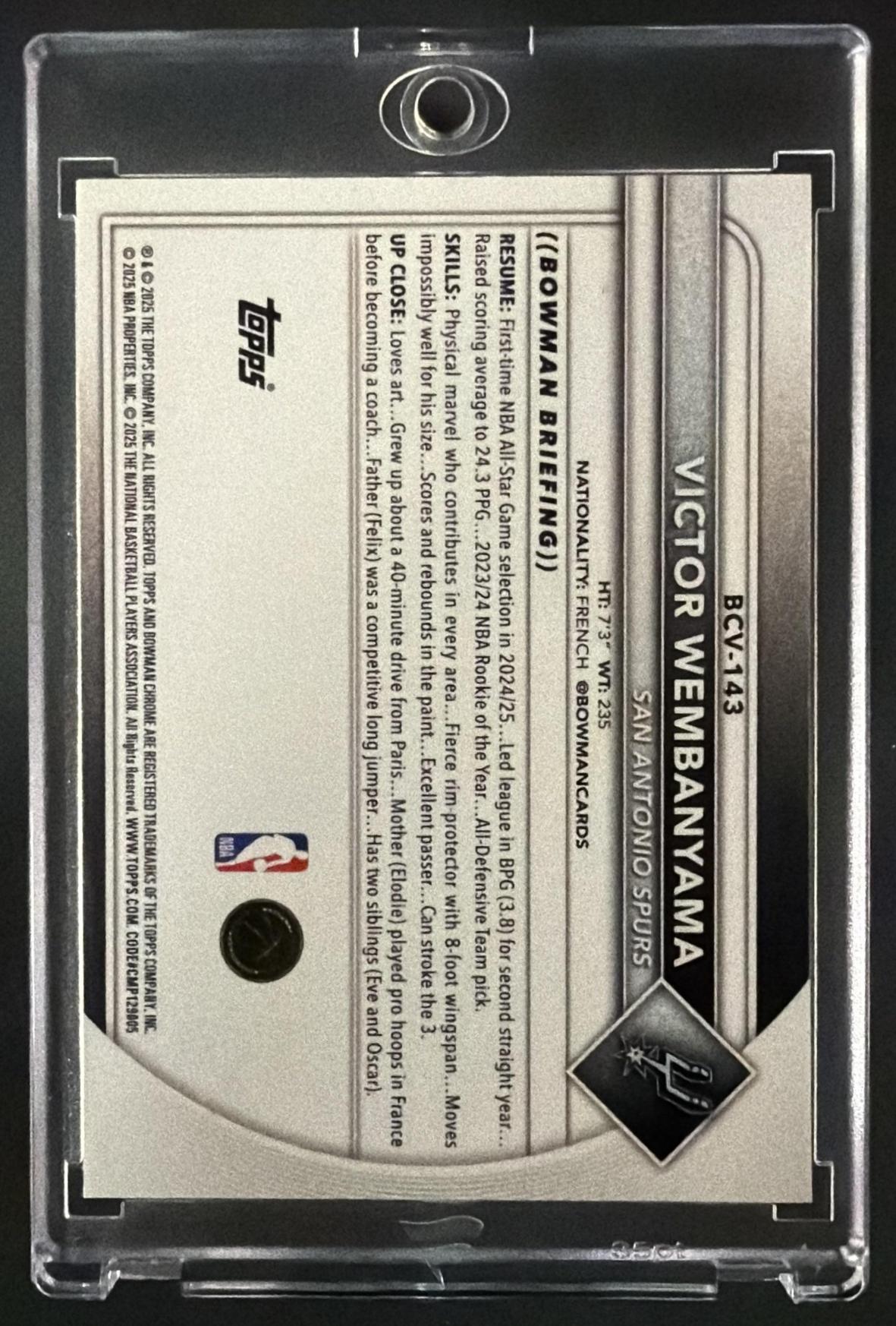 2025-26 Bowman Victor Wembanyama #BCV-143 Chrome Yellow Mojo Refractor 13/75