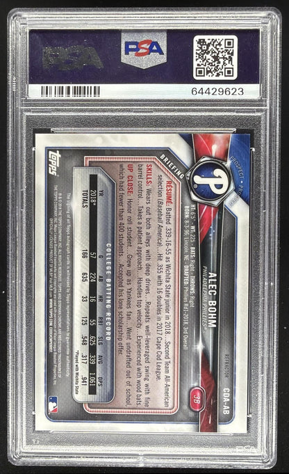 2018 Bowman Chrome Alec Bohm #CDA-AB Auto Refractor /499 1st PSA 10
