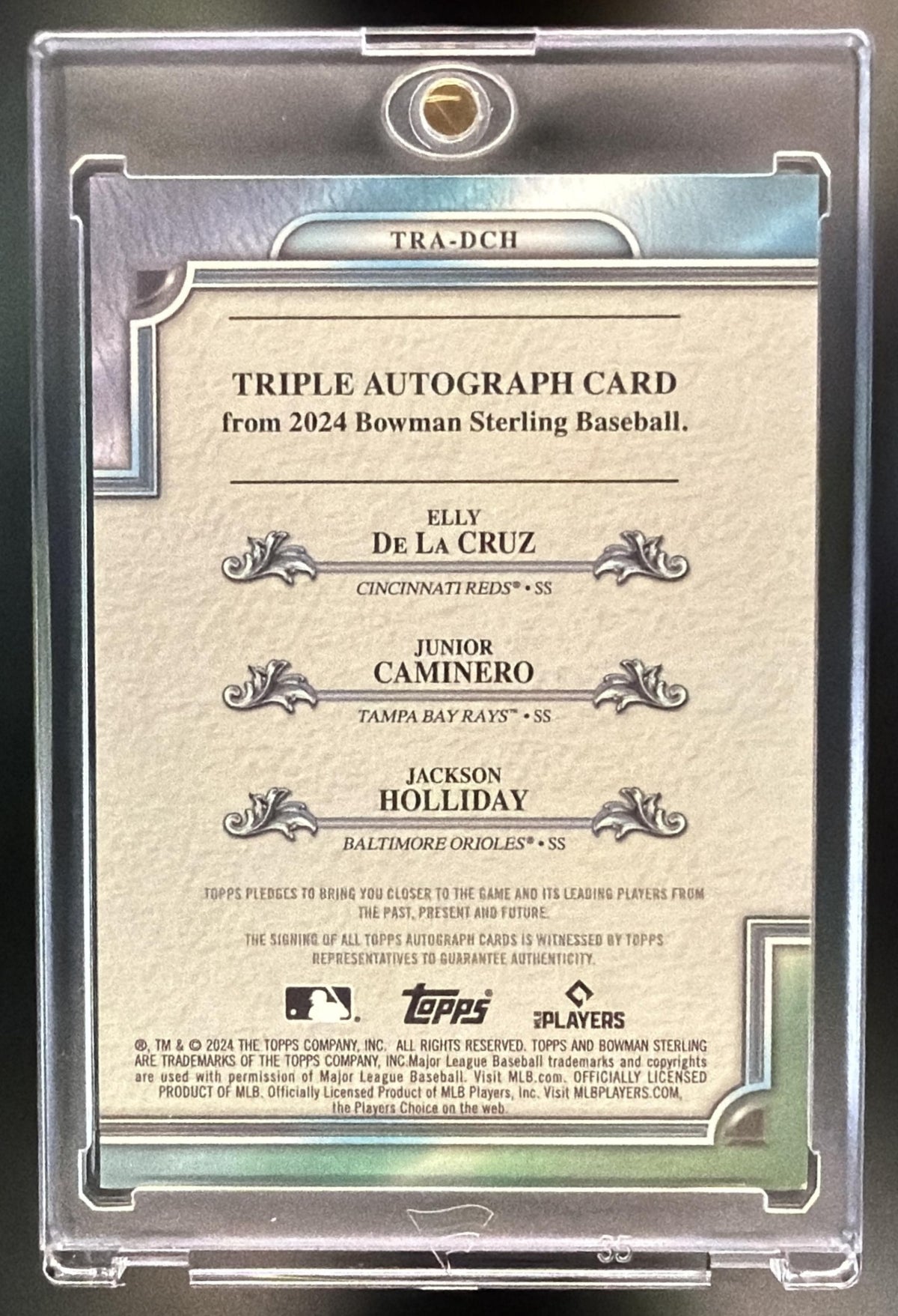 2024 Bowman Sterling Jackson Holliday Junior Caminero Elly De La Cruz #TRA-DCH Triple Refractor Auto Black  /10