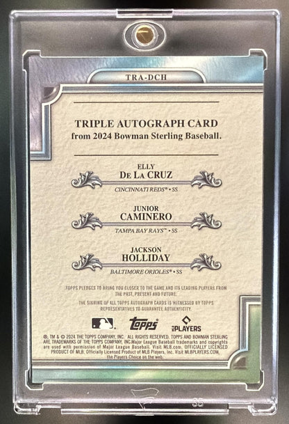 2024 Bowman Sterling Jackson Holliday Junior Caminero Elly De La Cruz #TRA-DCH Triple Refractor Auto Black  /10