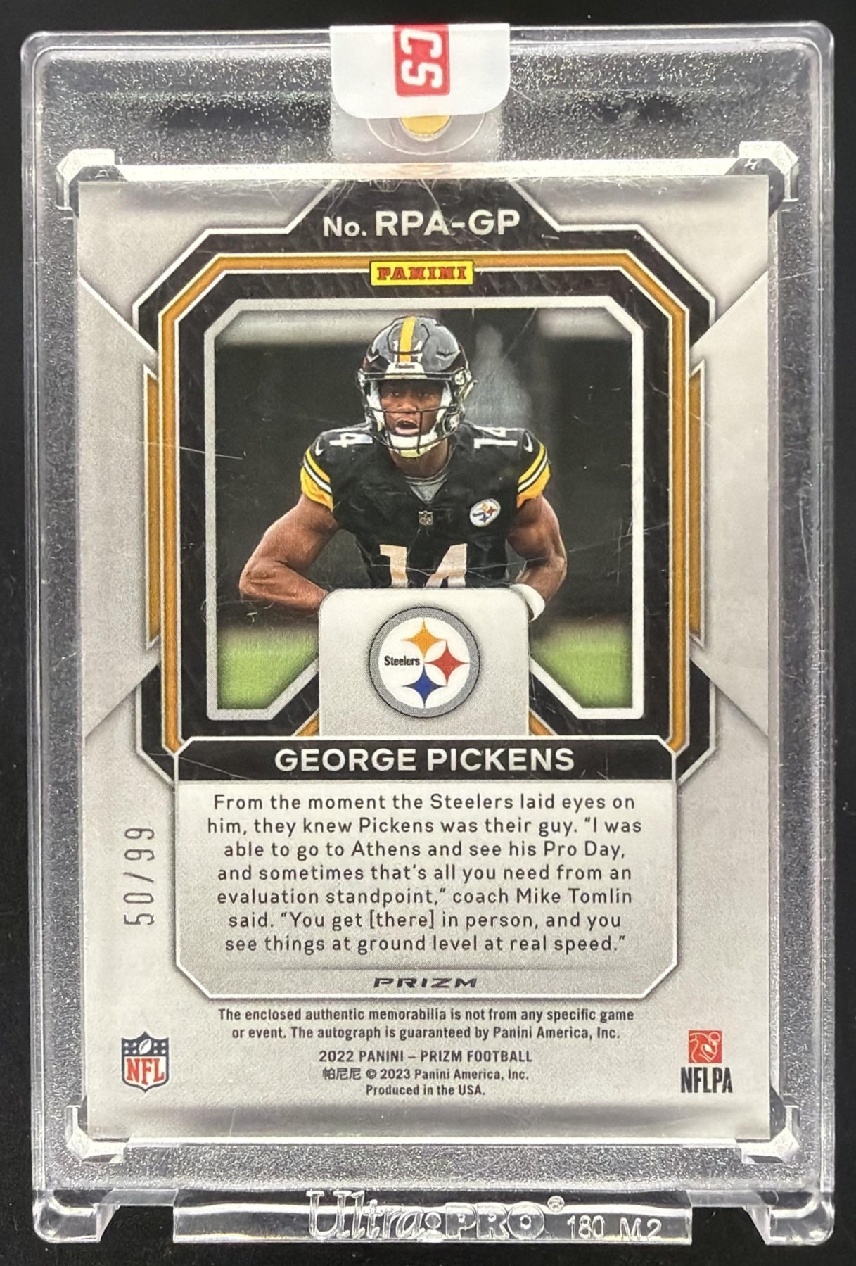 2022 Panini Prizm George Pickens #RPA-GP Rookie Patch Auto Silver 50/99 RC