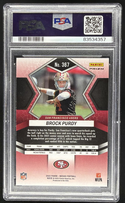 2022 Panini Mosaic Brock Purdy #367 Mosaic Camo Pink RC PSA 10