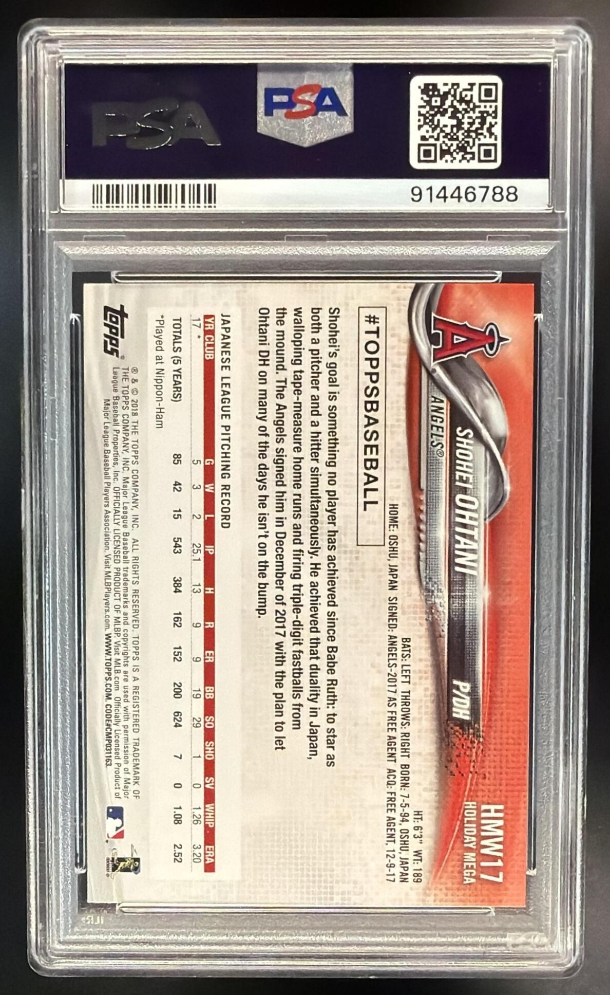 2018 Topps Holiday Shohei Ohtani #HMW17 RC PSA 10