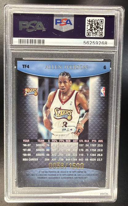 1999-00 Topps Finest Allen Iverson #TF4 Team Blue 56/1500 PSA 9