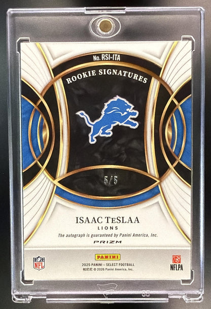 2025 Panini Select Isaac TeSlaa #RSI-ITA Rookie Signatures Green Prizm Die-Cut /5 Auto