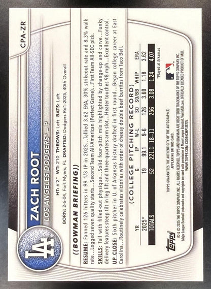 2025 Bowman Draft Zach Root #CPA-ZR Chrome Auto Green Refractor 15/99 1st