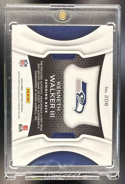 2022 Panini Certified Kenneth Walker III #208 Mirror Pink /199 MEM Auto RC Freshman Fabric