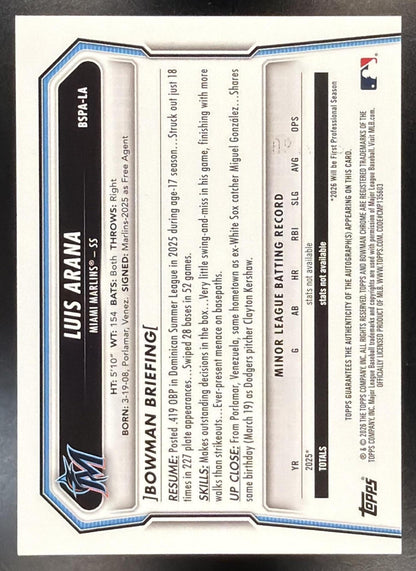 2026 Bowman Sapphire Luis Arana #BSPA-LA Chrome Auto 86/199 1st Prospect
