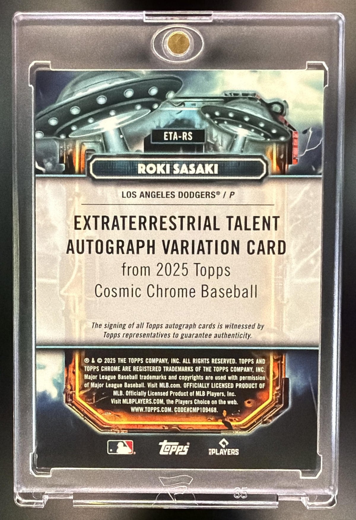 2025 Topps Cosmic Chrome Roki Sasaki #ETA-RS Extraterrestrial Talent Auto Green Space Dust /75 RC