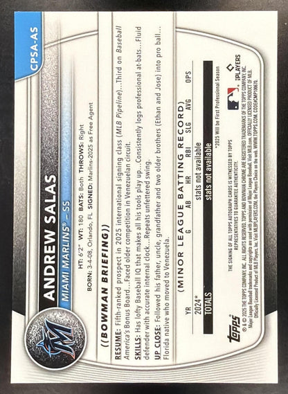 2025 Bowman Sapphire Baseball Andrew Salas #CPSA-AS 1st Blue Auto 147/199