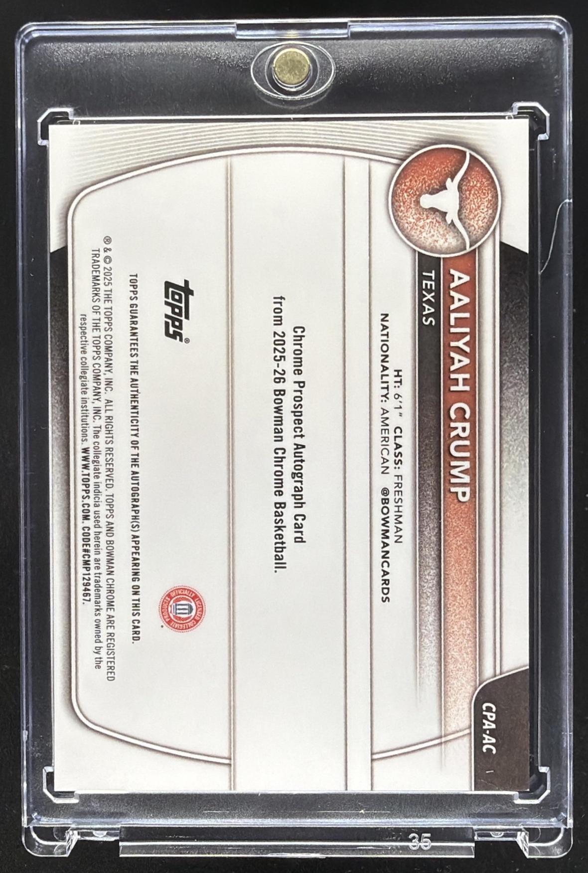 2025 Bowman Sapphire Aaliyah Crump #CPA-AC Auto Black Refractor /10