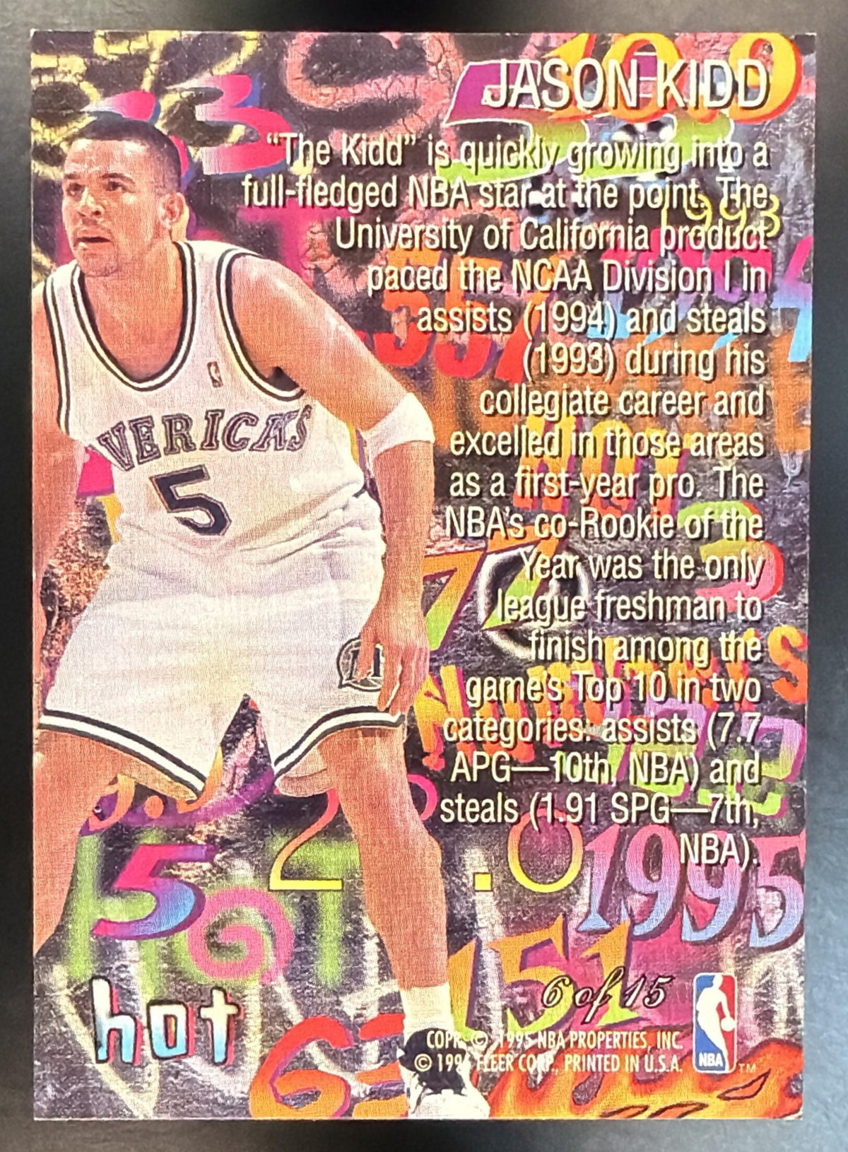 2995-96 Fleer Flair Jason Kidd 6 of 25 Hot Numbers Insert