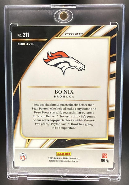2025 Panini Select Bo Nix #211 Club Level Zebra Shock Prizm
