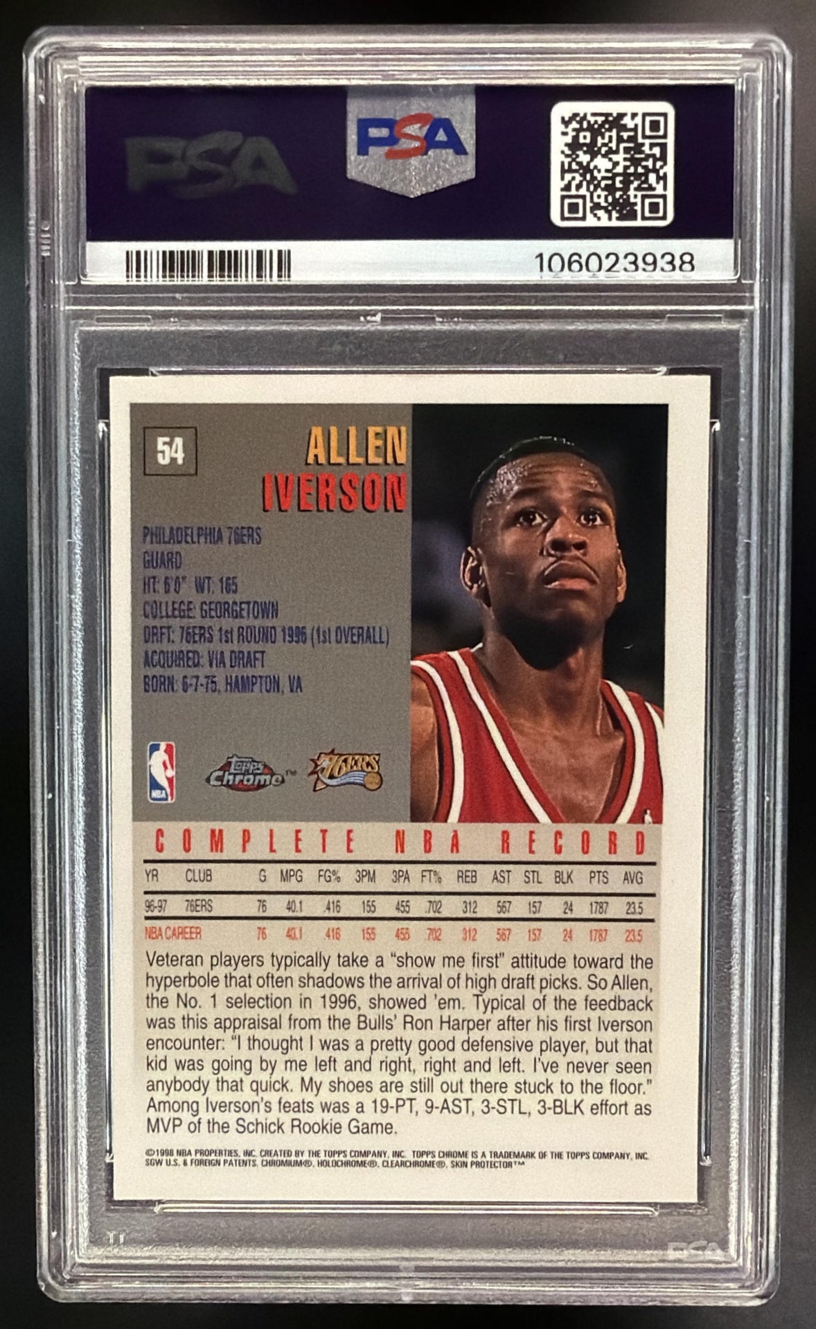 1997-98 Topps Chrome Allen Iverson #54 PSA 8
