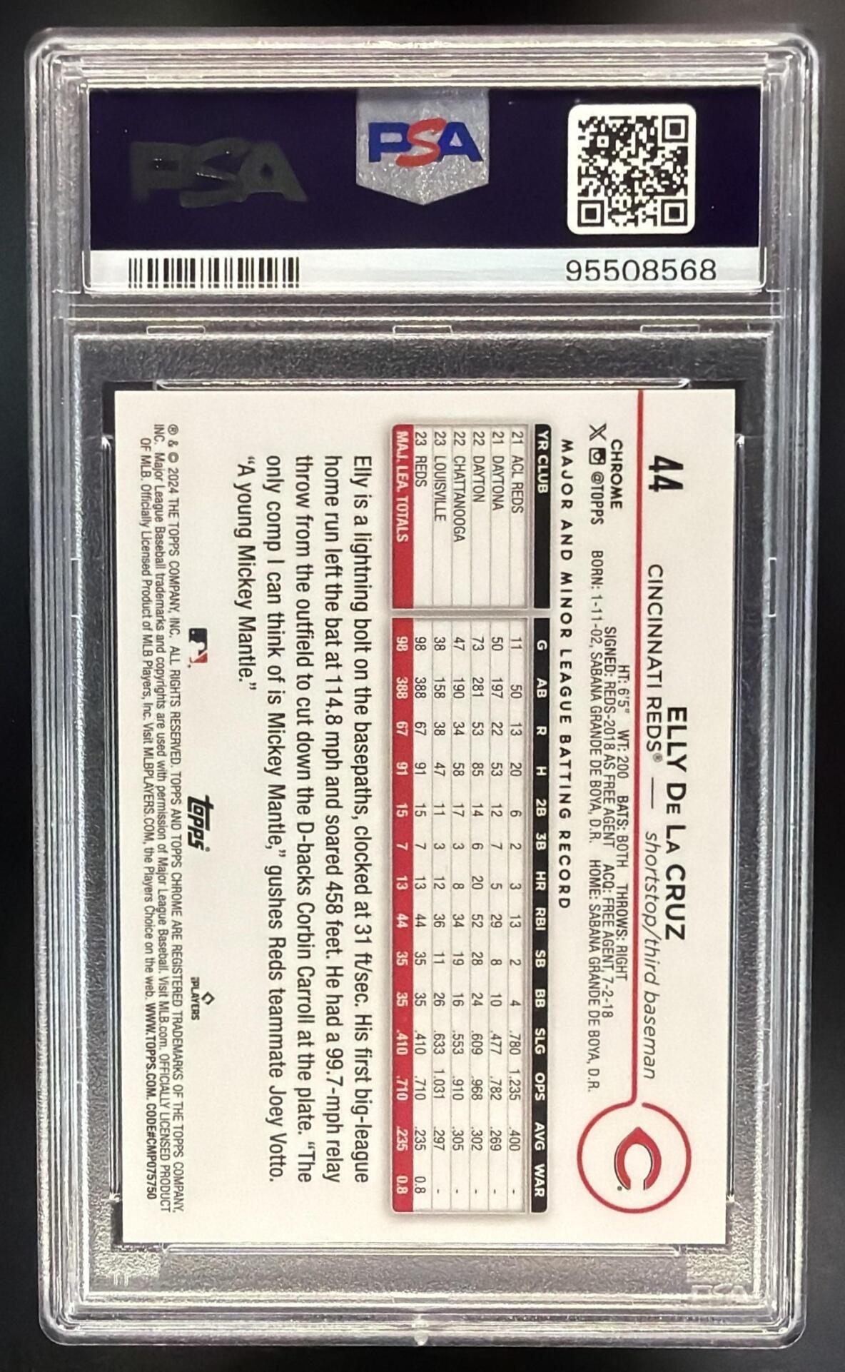 2024 Topps Chrome Elly De La Cruz #44 Image Variations Green Speckle Refractor /99 RC PSA 10